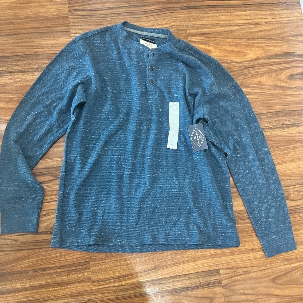 NWT St. John’s Bay Men's Heathered Blue Long Sleeve Henley​